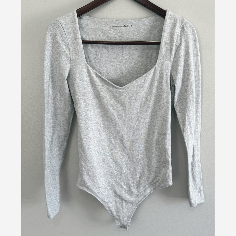 Abercrombie & Fitch Women's Grey Long Sleeve Scoop Neck Bodysuit Size Medium
